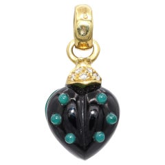 18k Yellow Gold Green & Black Chrysoprase & Diamond Pendant