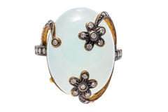 18k Yellow Gold Green Blue Chalcedony And Diamond Flower Motif Ring