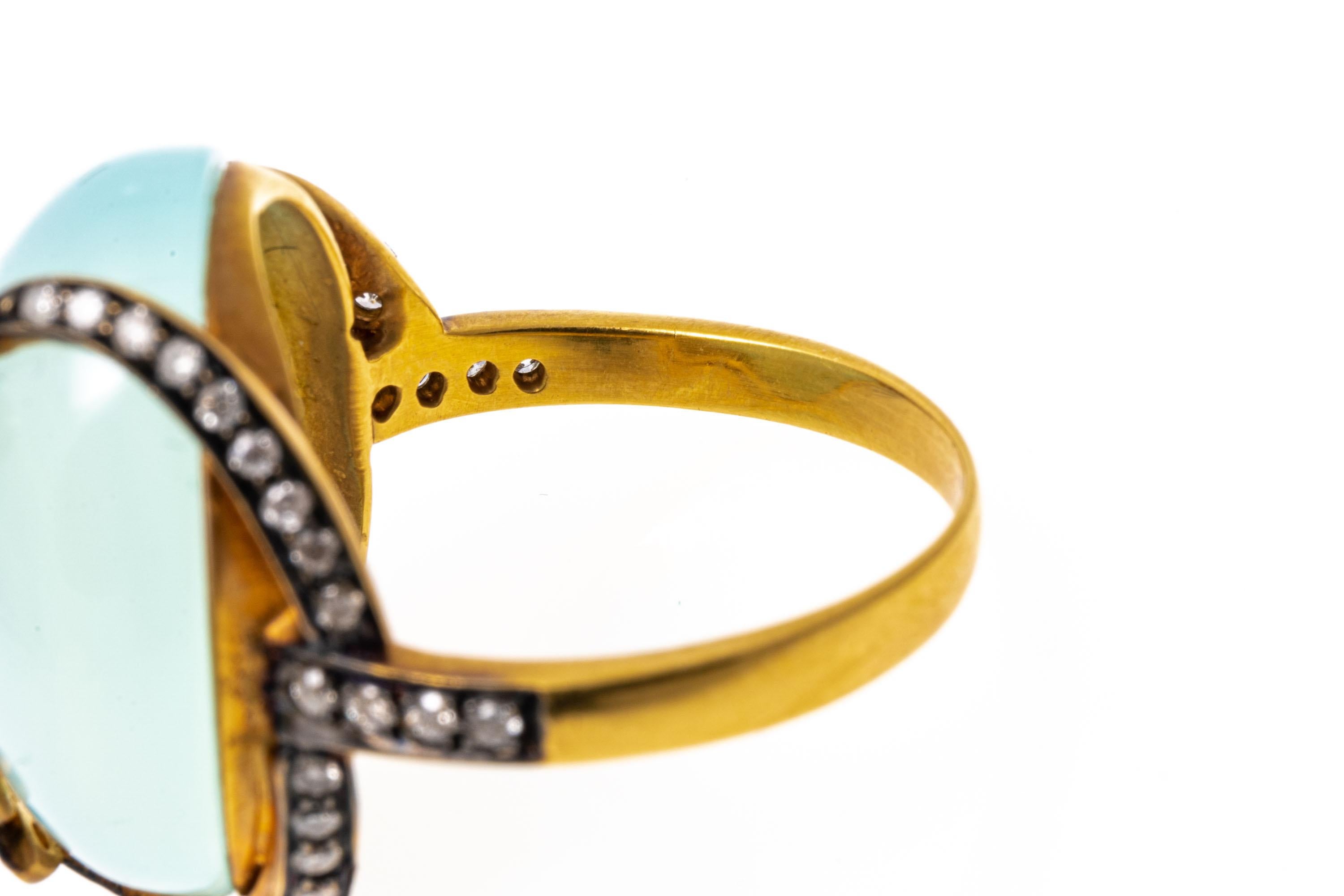De las mujeres Anillo de oro amarillo de 18 quilates con motivo floral de calcedonia azul verde y diamantes en venta