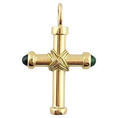 18K Yellow Gold Green Cabochon Tipped Cross Pendant #16249