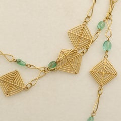 18K Yellow Gold Green Emerald Convertible Long Chain Necklace