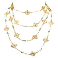 18K Yellow Gold Green Emerald Convertible Long Chain Necklace
