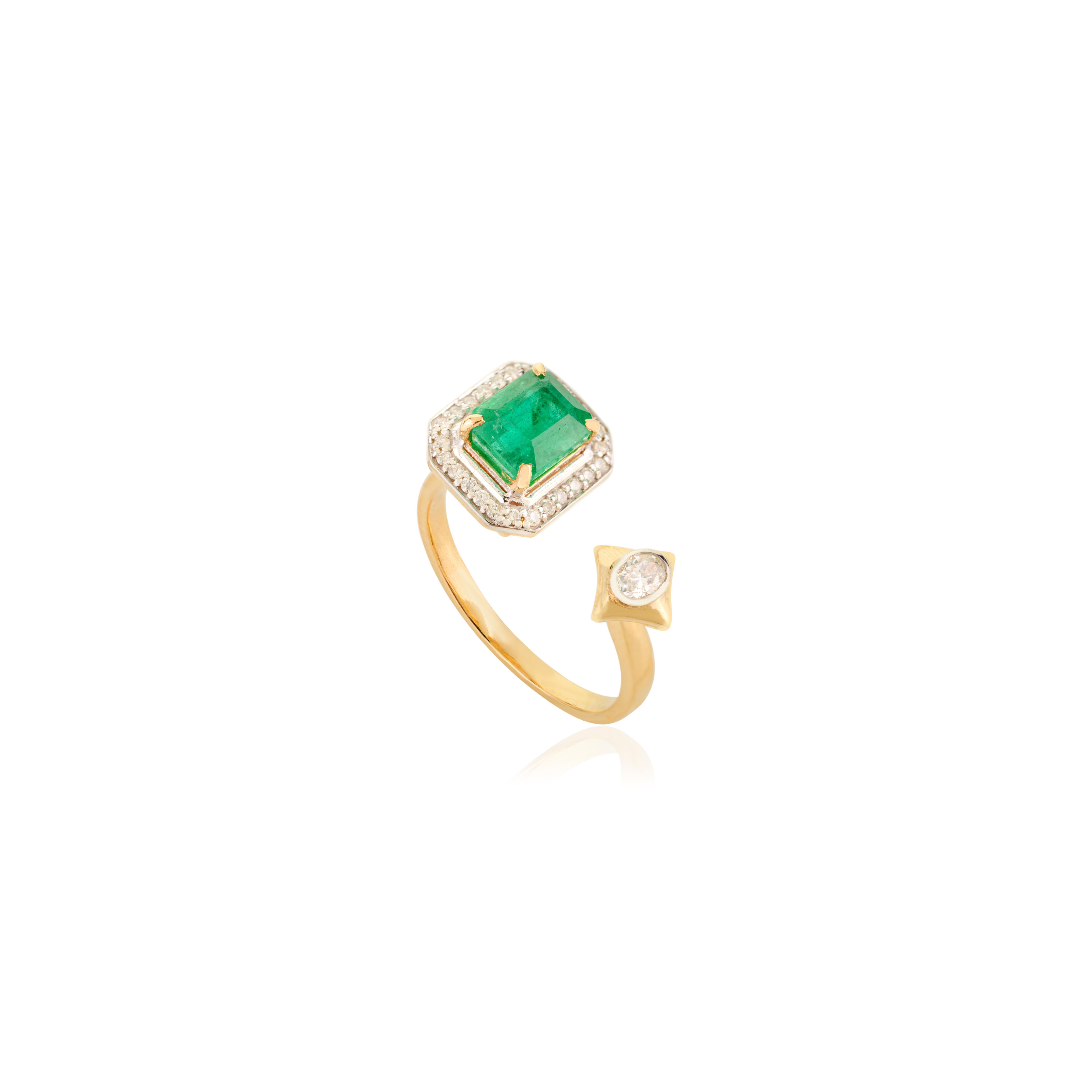 For Sale:  18k Yellow Gold Green Emerald & Diamond Open By Pass Ring Gift for Wife 3