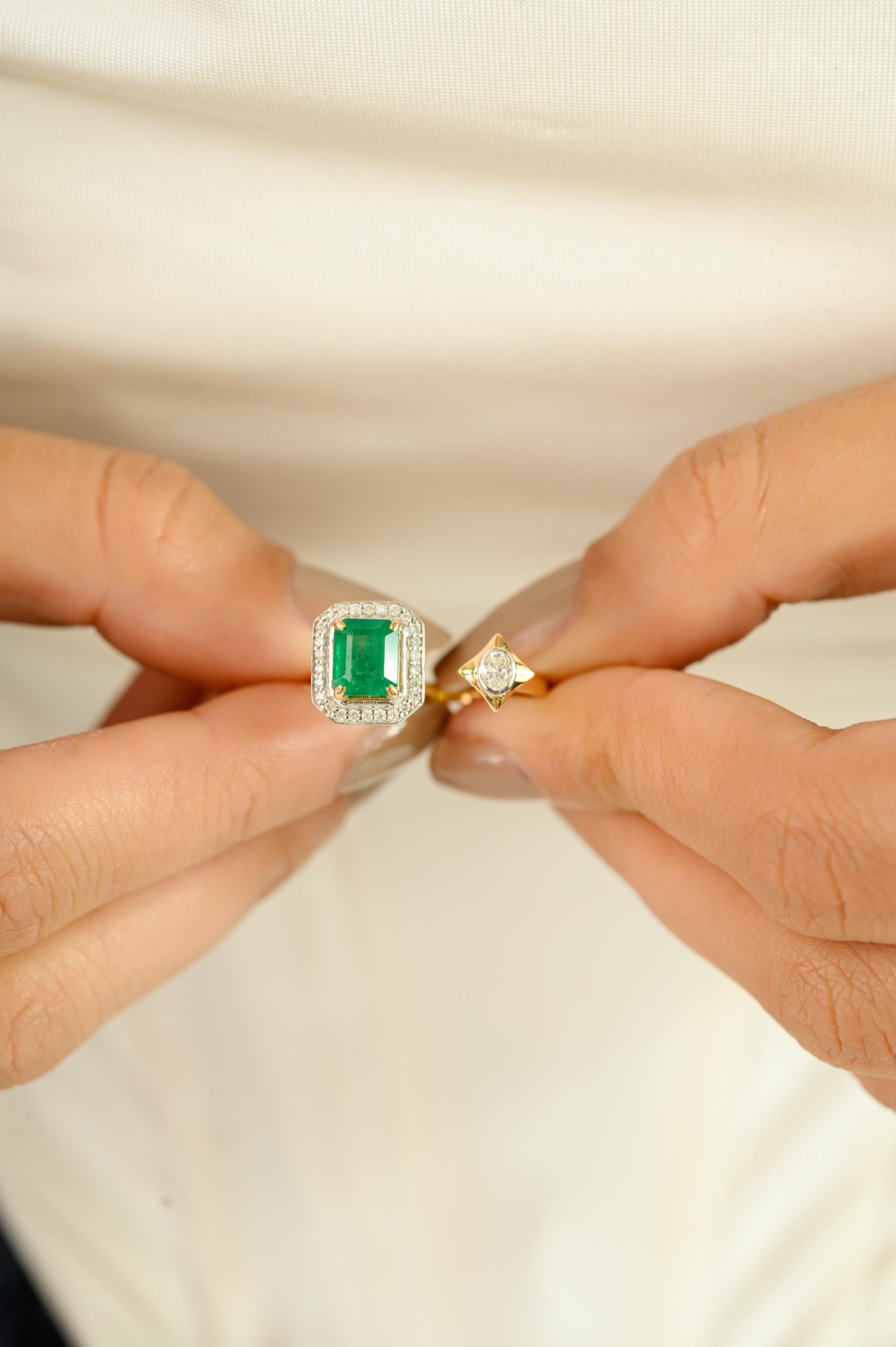 For Sale:  18k Yellow Gold Green Emerald & Diamond Open By Pass Ring Gift for Wife 6
