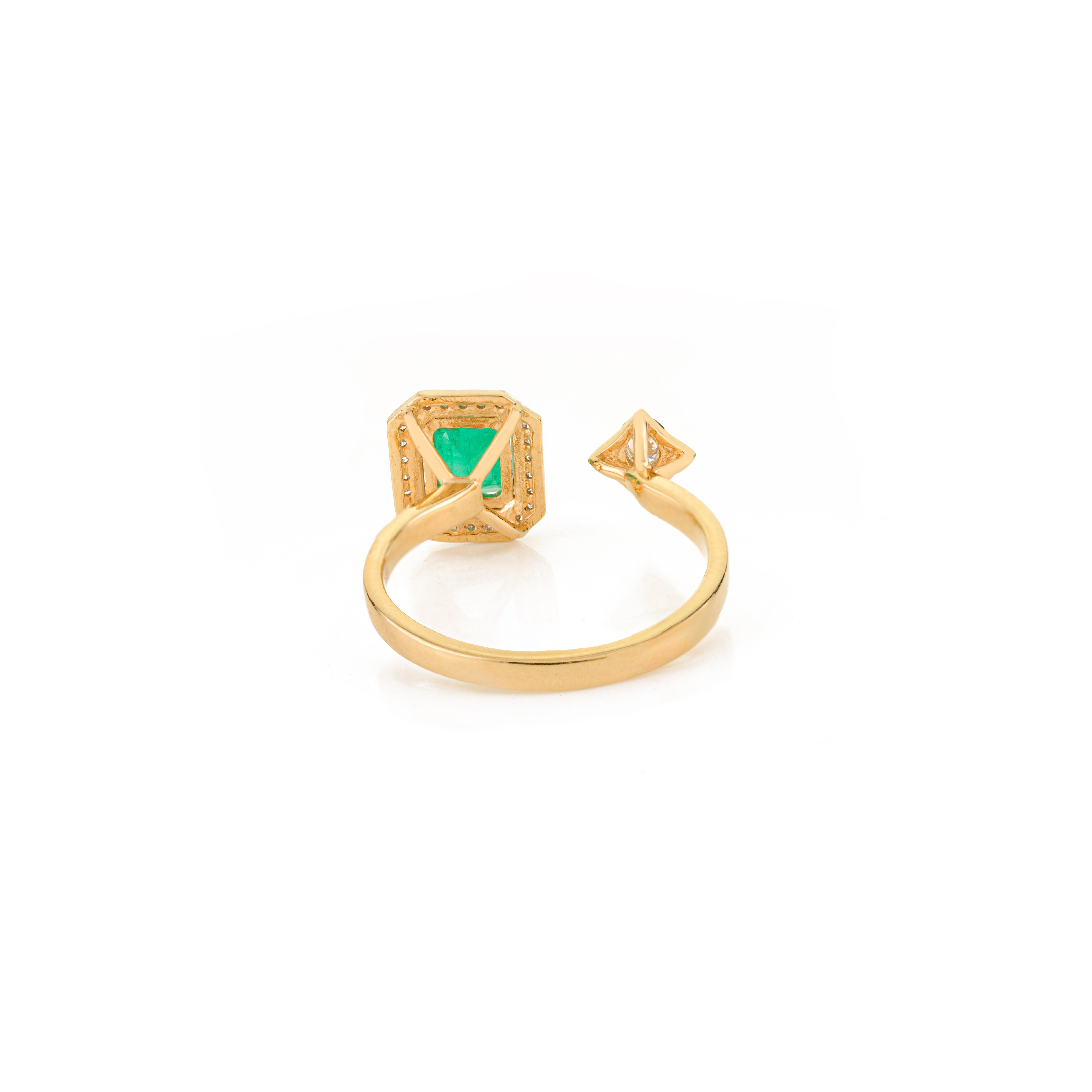 For Sale:  18k Yellow Gold Green Emerald & Diamond Open By Pass Ring Gift for Wife 9