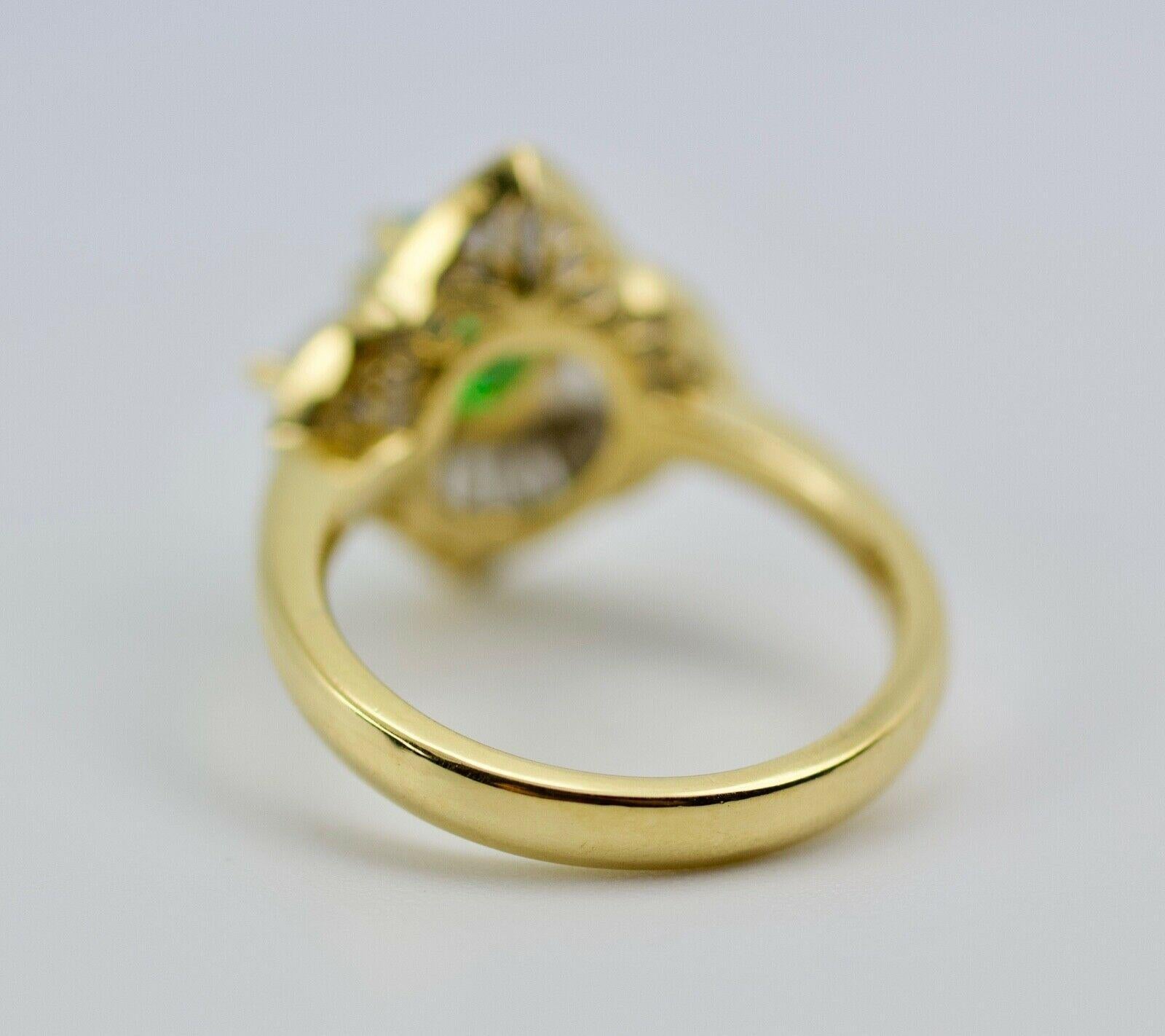 Emerald Cut 18k Yellow Gold Green Emerald with Trillion Cut and Baguette Cut Diamond Ring