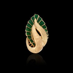 18k Yellow Gold & Green Enamel Ring