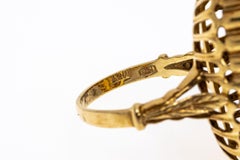 18k Yellow Gold Green Enamel, Ruby and Macle Diamond Elongated Oval Ring