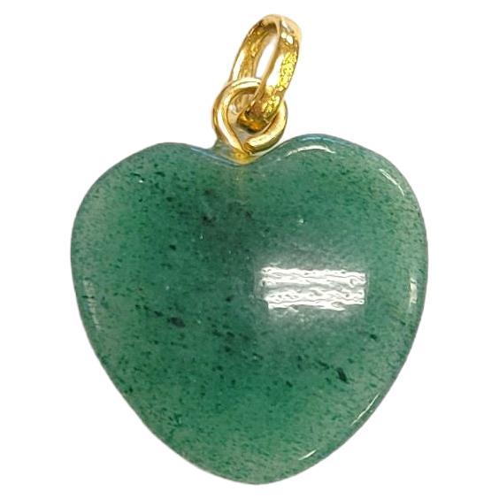 18K Yellow Gold Green Heart Pendant #13624 For Sale