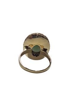 18K Yellow Gold Green Jade Braided Border Cocktail Ring Size 5.25 #25082