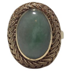 18K Yellow Gold Green Jade Braided Border Cocktail Ring Size 5.25 #25082