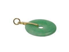 18K Yellow Gold Green Jade Pi Disc Pendant #24185
