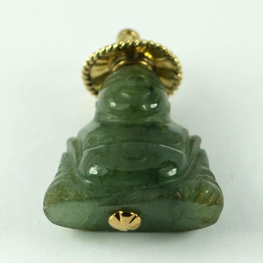 18 Karat Yellow Gold Green Jadeite Jade Buddha Large Charm Pendant For Sale 2