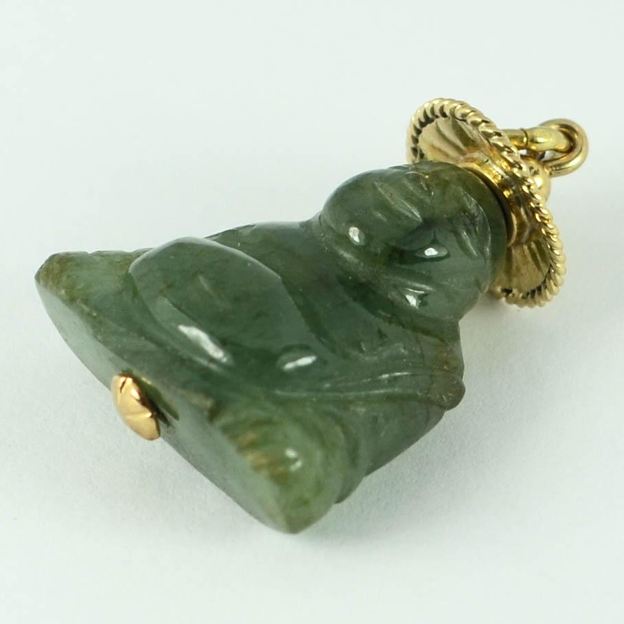 18 Karat Yellow Gold Green Jadeite Jade Buddha Large Charm Pendant For Sale 3