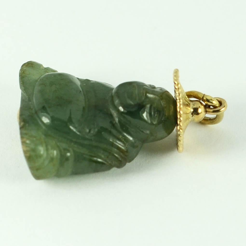 18 Karat Yellow Gold Green Jadeite Jade Buddha Large Charm Pendant For Sale 4