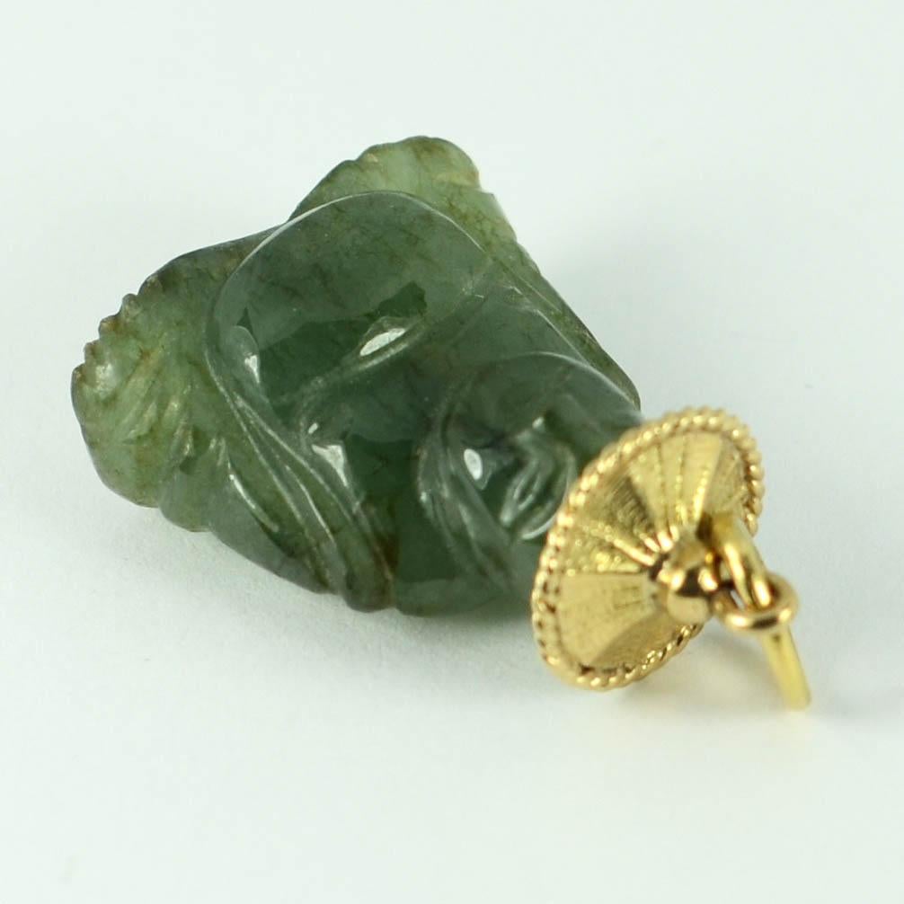 18 Karat Yellow Gold Green Jadeite Jade Buddha Large Charm Pendant For Sale 5