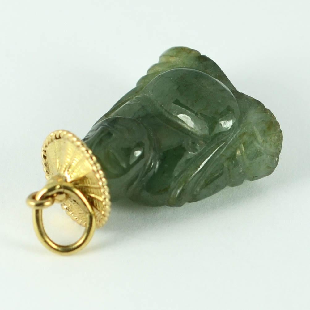 18 Karat Yellow Gold Green Jadeite Jade Buddha Large Charm Pendant For Sale 7
