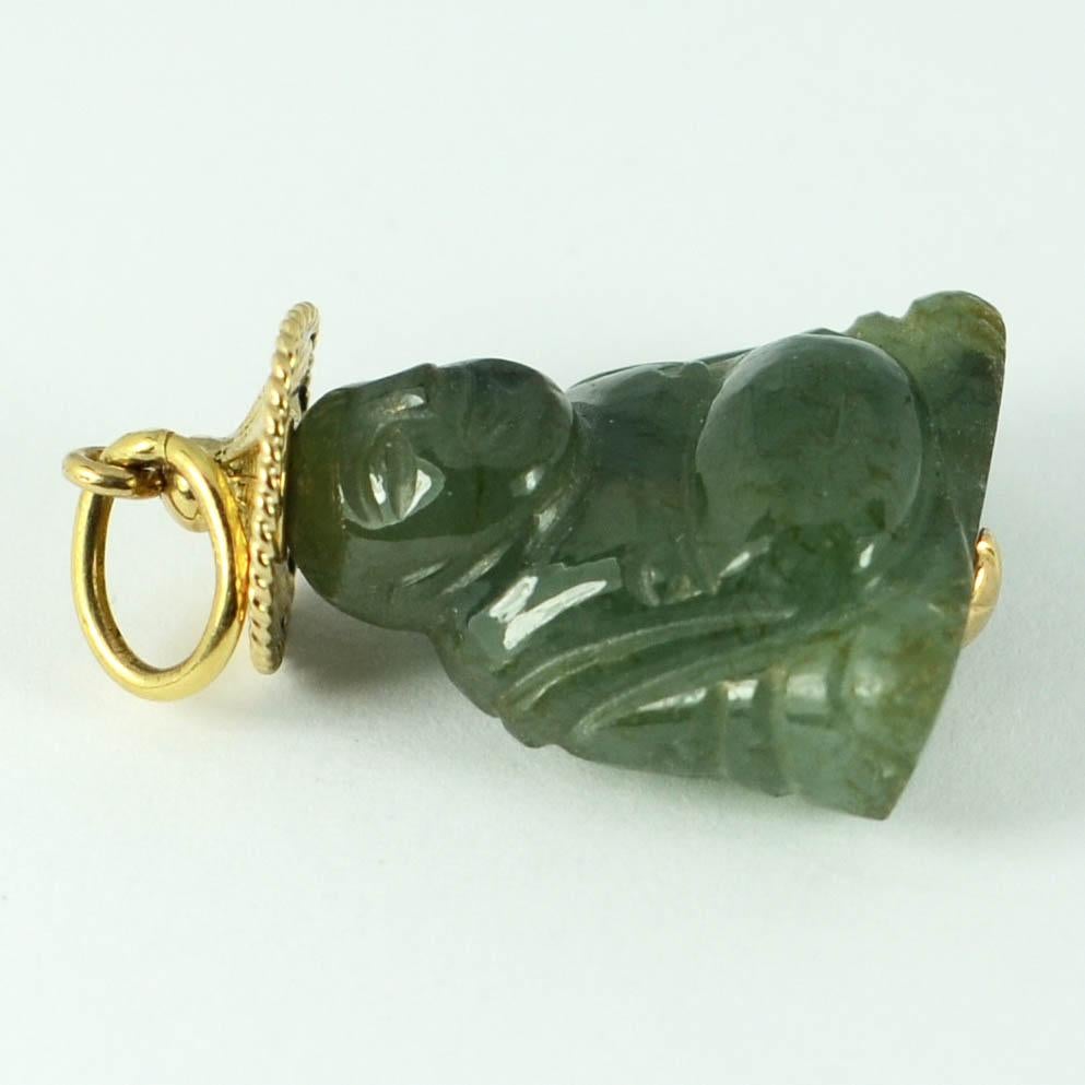 18 Karat Yellow Gold Green Jadeite Jade Buddha Large Charm Pendant For Sale 8