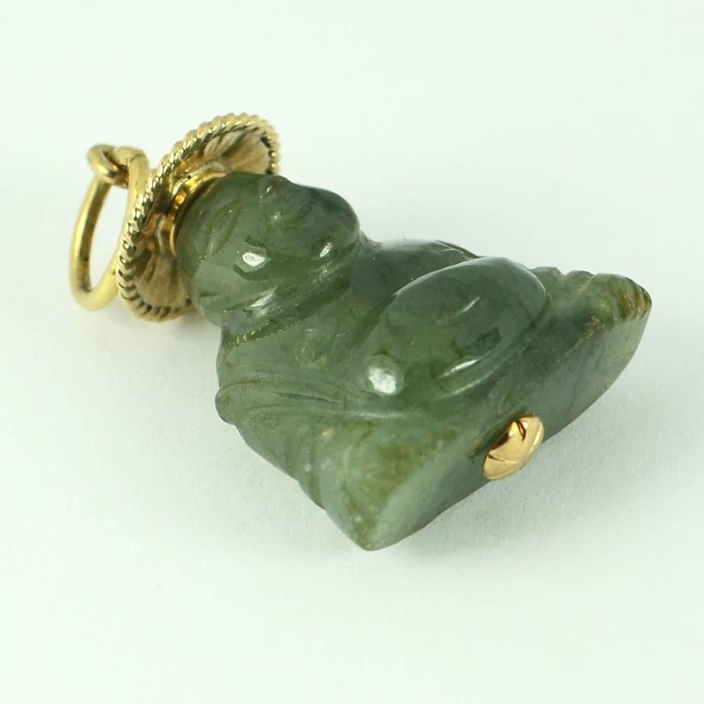 18 Karat Yellow Gold Green Jadeite Jade Buddha Large Charm Pendant For Sale 9