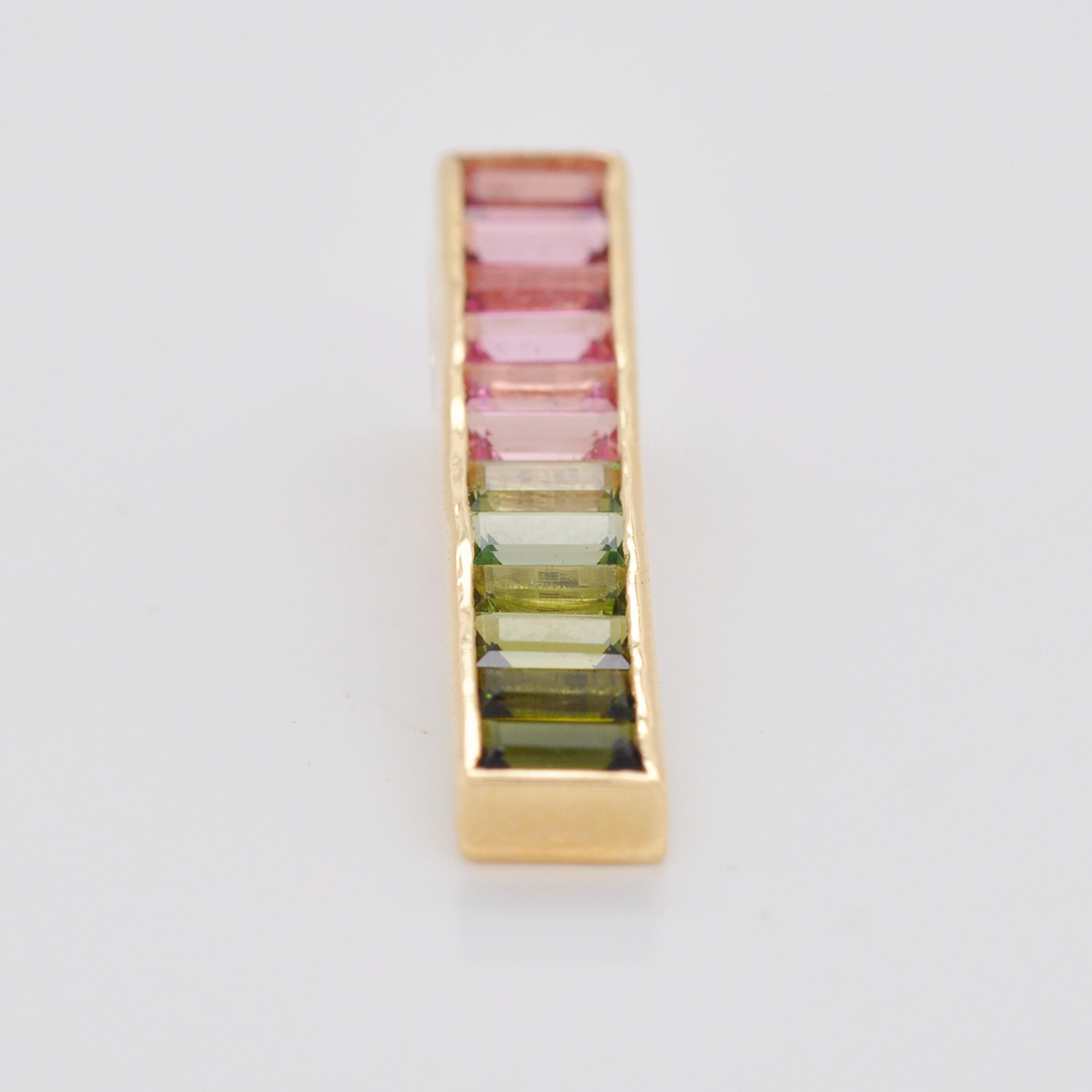 18K Yellow Gold Green Pink Bi-Color Tourmaline Pendant Necklace Earring Ring Set For Sale 4
