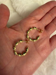 18K Yellow Gold, Green Tourmaline and Diamond Hoop Earrings by Suzy Landa