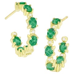 18K Yellow Gold, Green Tourmaline and Diamond Hoop Earrings by Suzy Landa