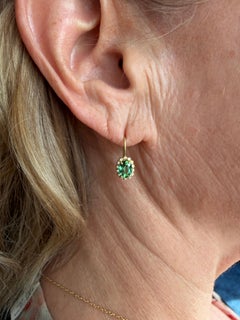 18K Yellow Gold, Green Tourmaline and Diamond Mini Drop Earrings by Suzy Landa
