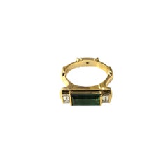 18K Yellow Gold Green Tourmaline & Diamond Ring Size 8.25  #18526