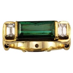 Anillo de oro amarillo de 18 quilates con turmalina verde y diamantes Talla 8,25  #18526
