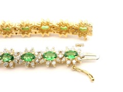 18k Yellow Gold Green Tsavorite and Diamond 9.25ctw Cluster Link Tennis Bracelet