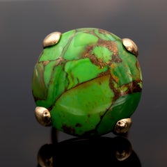 18K Yellow Gold Green Turquoise Cocktail Ring