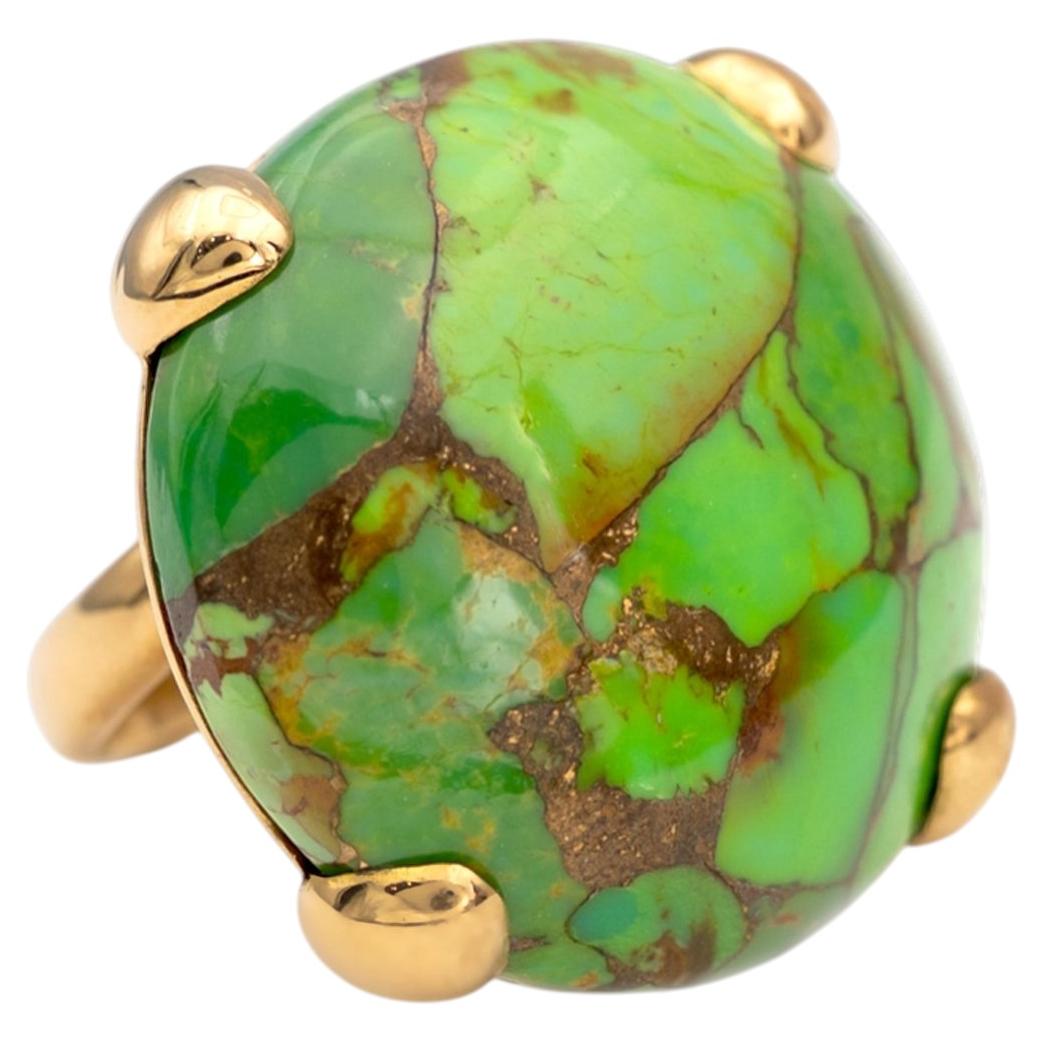18K Yellow Gold Green Turquoise Cocktail Ring