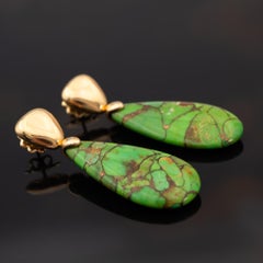 18K Yellow Gold Green Turquoise Earrings