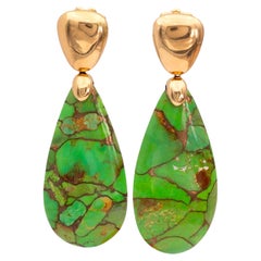 18K Yellow Gold Green Turquoise Earrings
