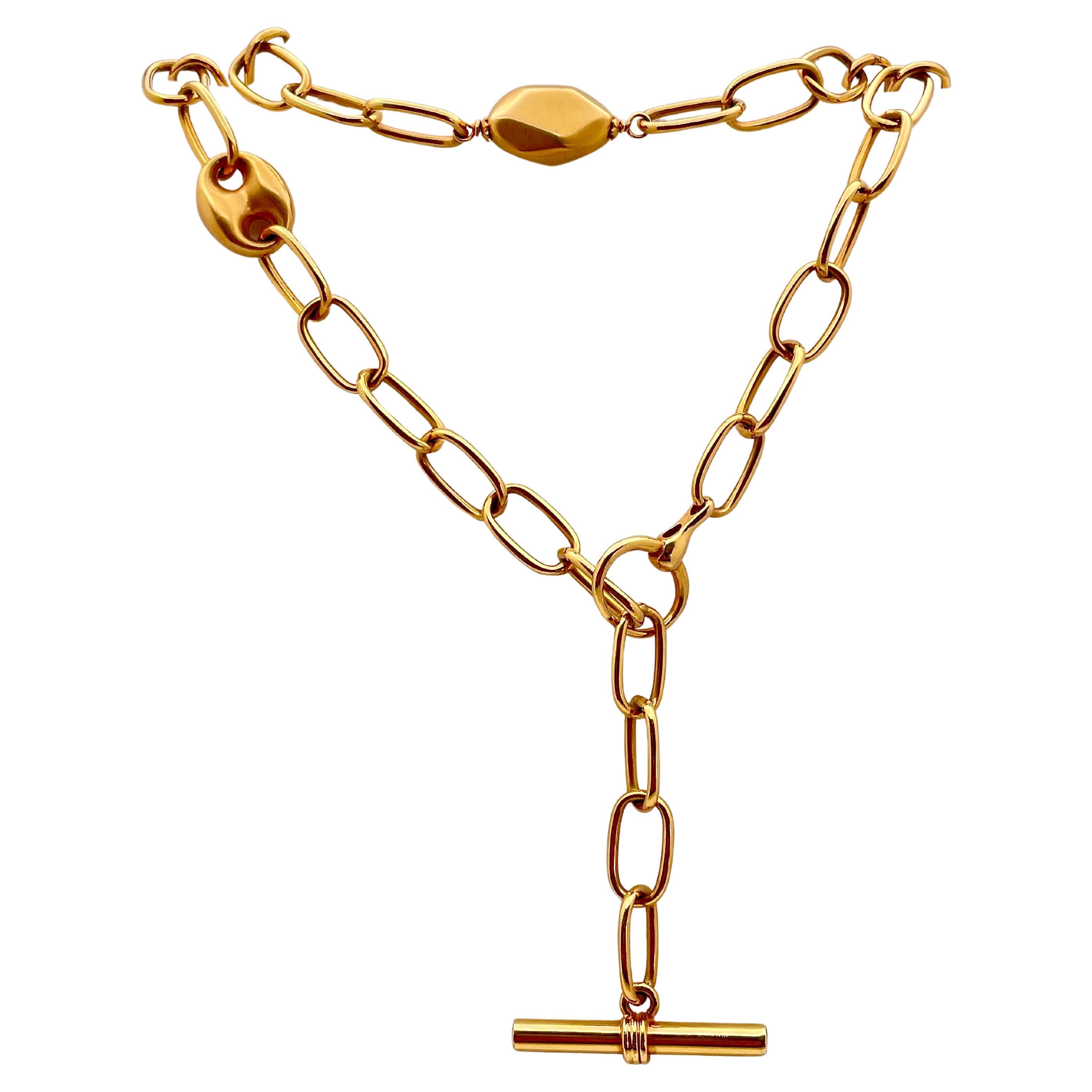 18K Rose Gold Gucci Design Toggle Clasp Link Necklace For Sale