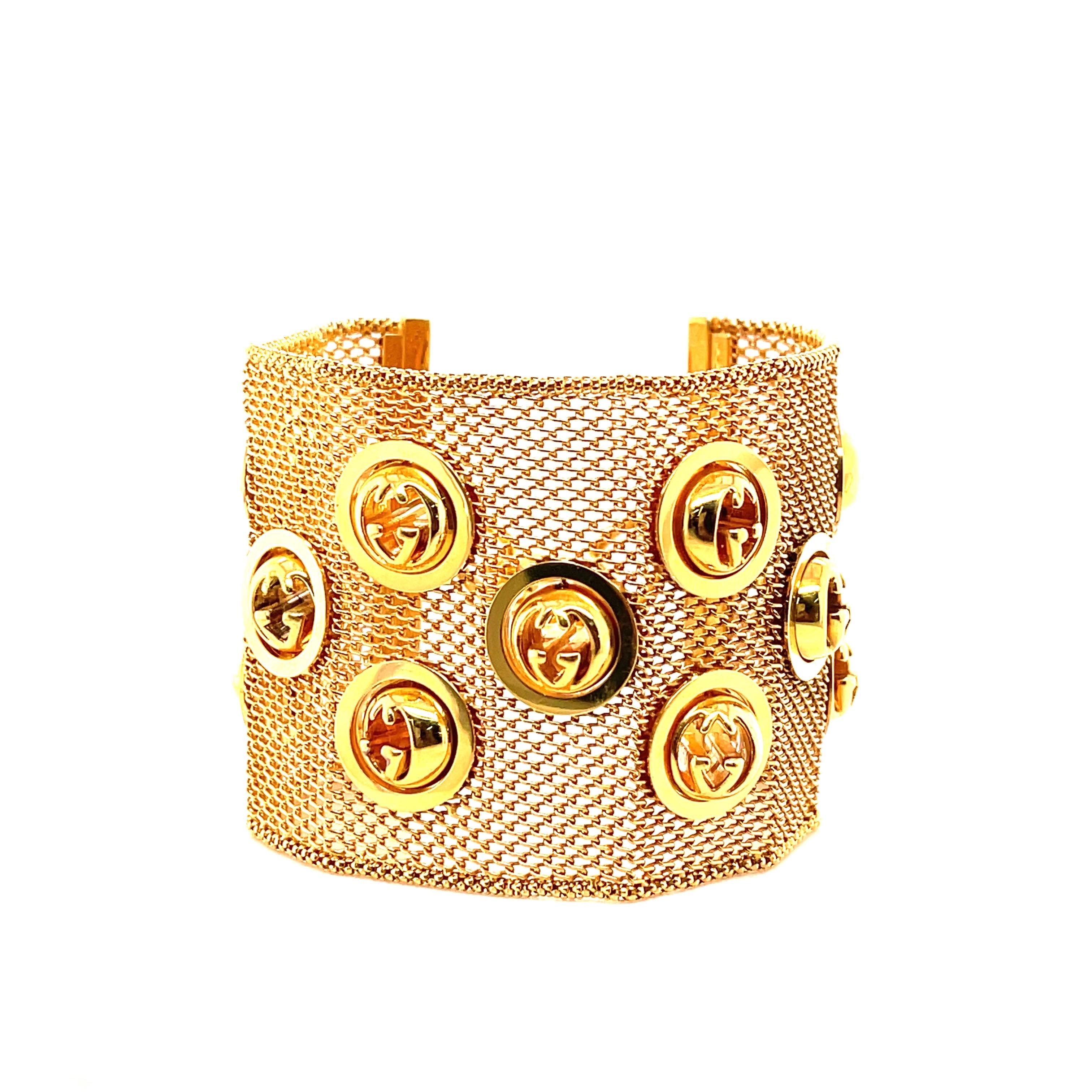 18K Yellow Gold Gucci Kinetic Logo Balls Flexible Bracelet For Sale