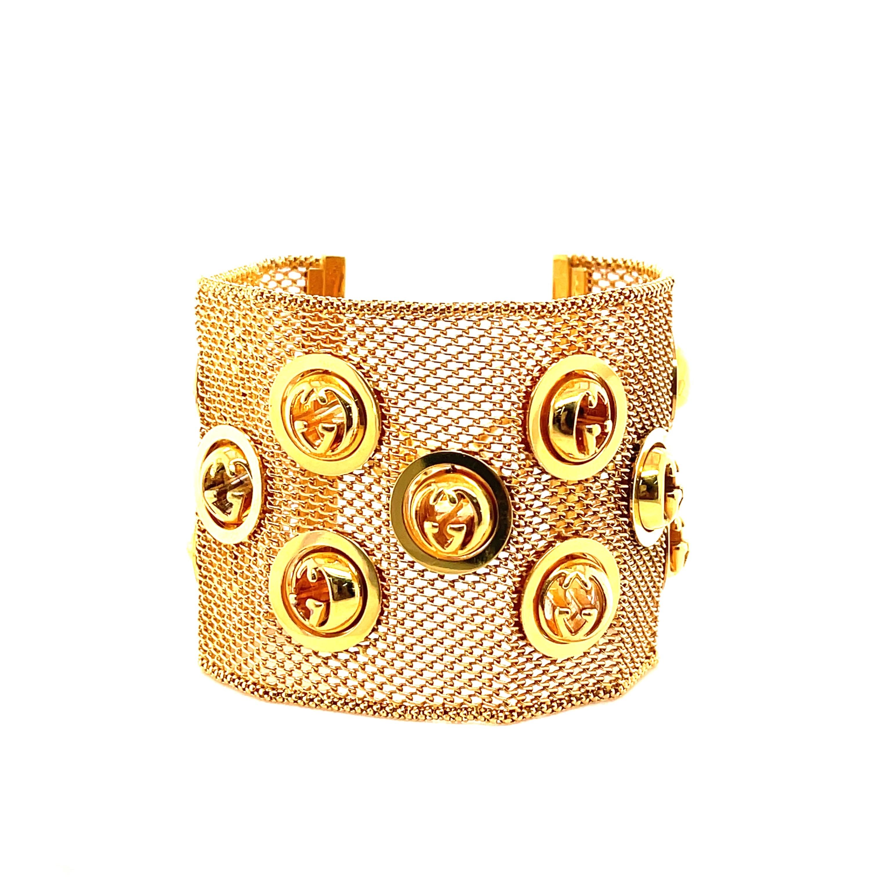 Pulsera Flexible Bolas Logotipo Cinético Gucci Oro Amarillo 18K