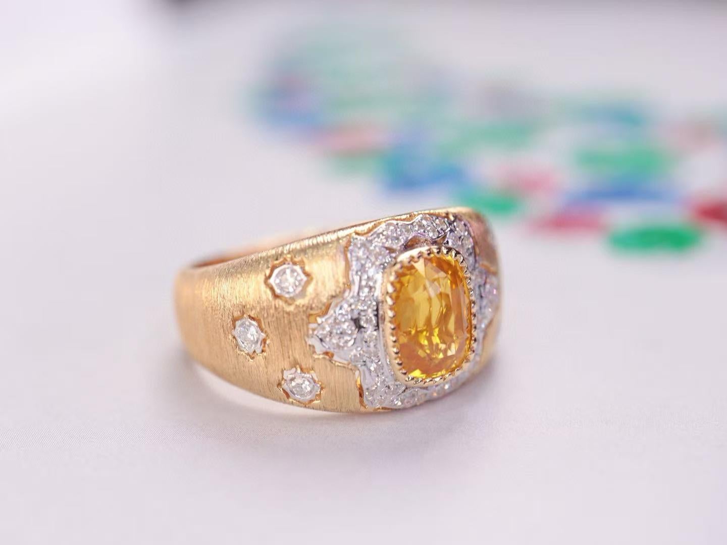 Modern 18K Yellow Gold Guild Certified 2.03 Carat Yellow Sapphire Diamond Cocktail Ring