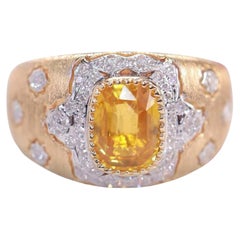 18K Yellow Gold Guild Certified 2.03 Carat Yellow Sapphire Diamond Cocktail Ring