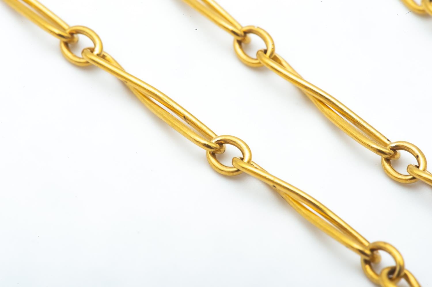 Artisan 18k Yellow Gold Gusset Watch Chain with 8-Shaped Links