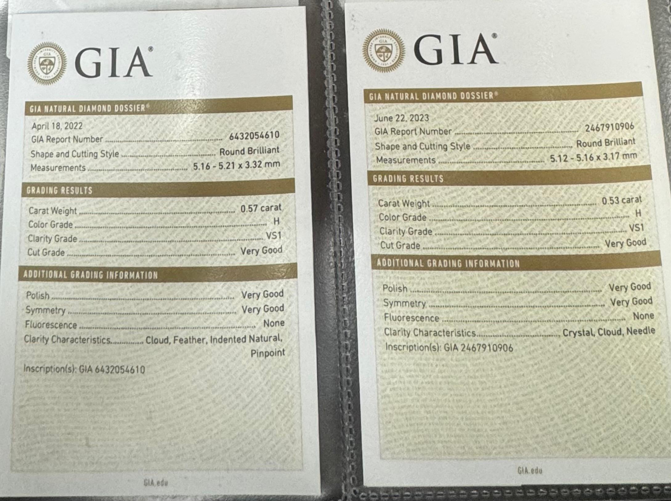 Boucles d'oreilles en or jaune 18 carats couleur H VS1 certifié GIA 1,10 carat de diamant en vente 6