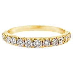 18K Yellow Gold Half Way Single Row Round Diamond Band 0.49 Carat