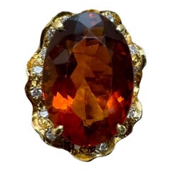 18K Yellow Gold Halo Diamond 10 Carat Oval Madeira Citrine Ring