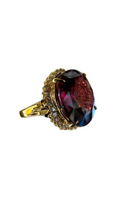 18K Yellow Gold Halo Diamond 11.66 Carat Rhodolite Garnet Ring