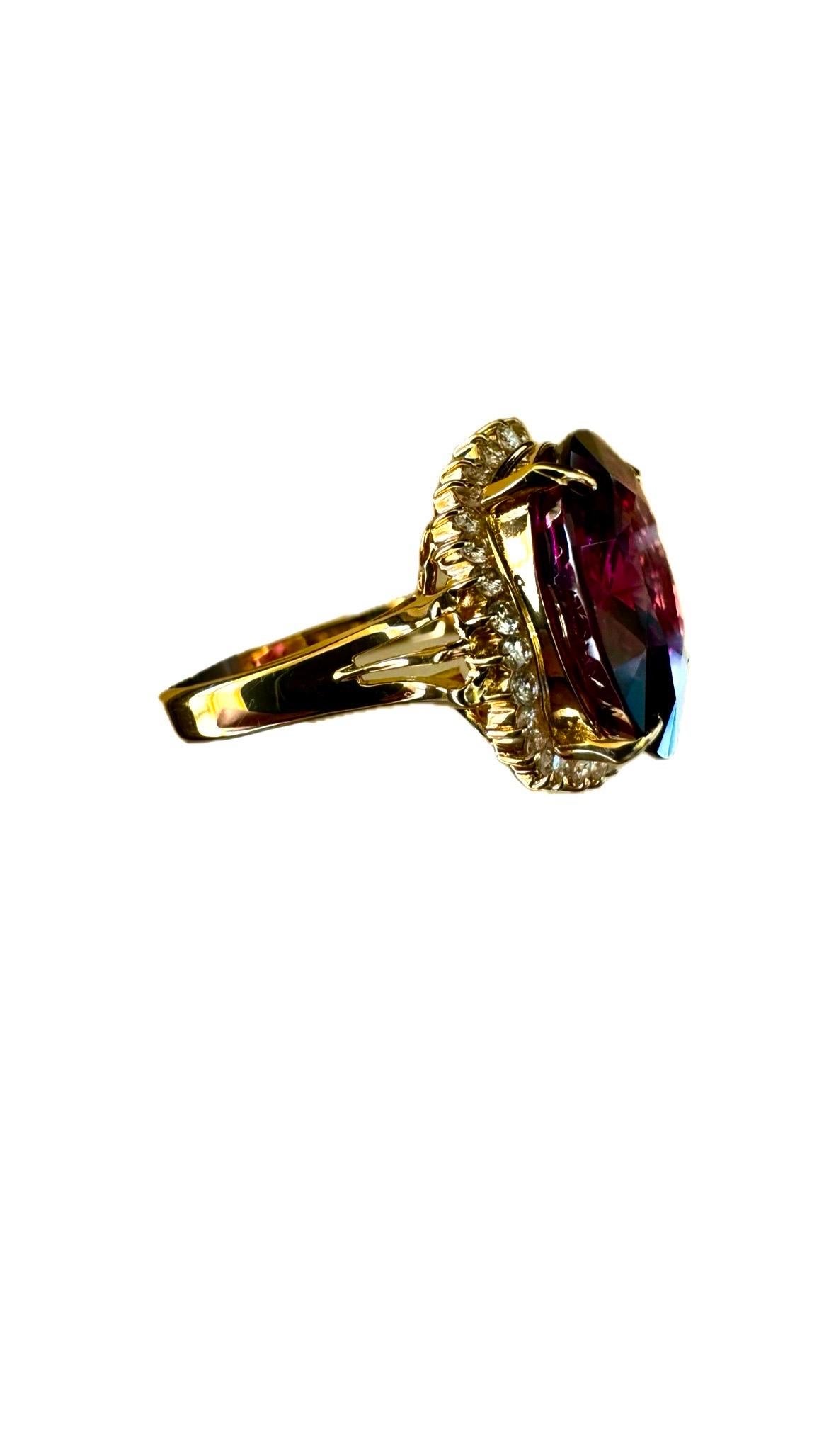 Art Deco 18K Yellow Gold Halo Diamond 11.66 Carat Rhodolite Garnet Ring For Sale