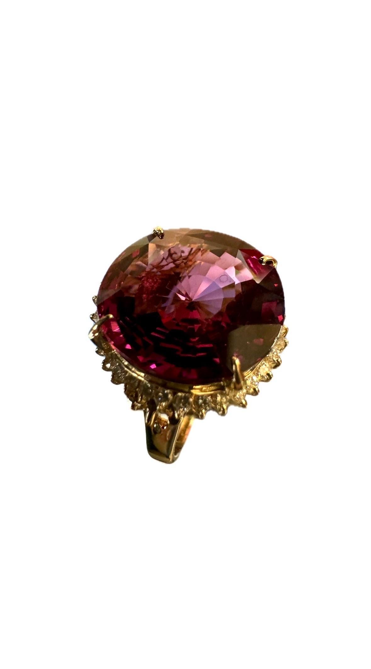 Oval Cut 18K Yellow Gold Halo Diamond 11.66 Carat Rhodolite Garnet Ring For Sale