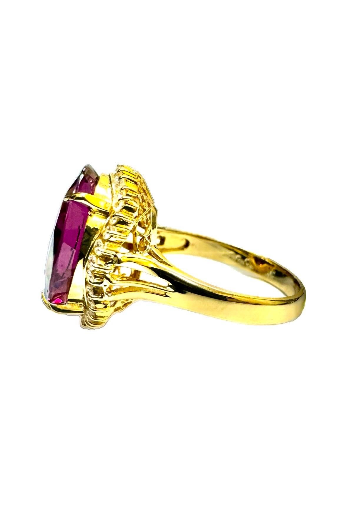 18K Yellow Gold Halo Diamond 11.66 Carat Rhodolite Garnet Ring For Sale 1