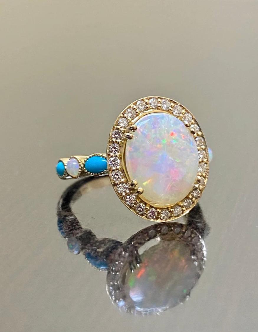 18K Yellow Gold Halo Diamond Marquise Turquoise Australian Opal Engagement Ring For Sale 1