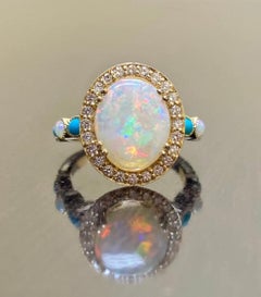 18K Yellow Gold Halo Diamond Marquise Turquoise Australian Opal Engagement Ring