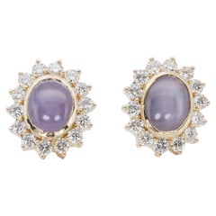 18k Yellow Gold Halo Earrings w/ 3.90 Ct Natural Sapphire and Diamonds